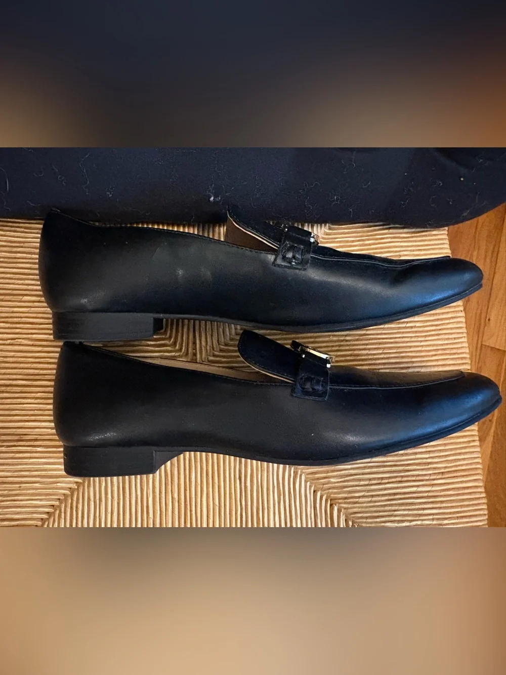 Tommy Hilfiger Black Leather Hardware Essential Loafer Slip On Shoes Flats9 1/2M